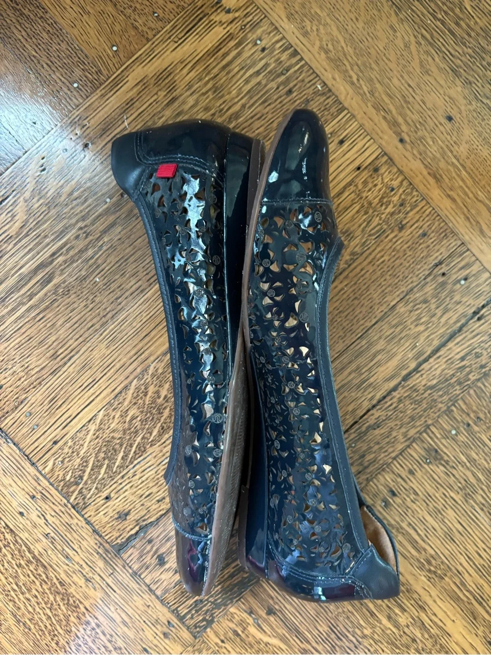 Patent Navy Marc Joseph New York Ballet Flats with Laser-Cut Detail